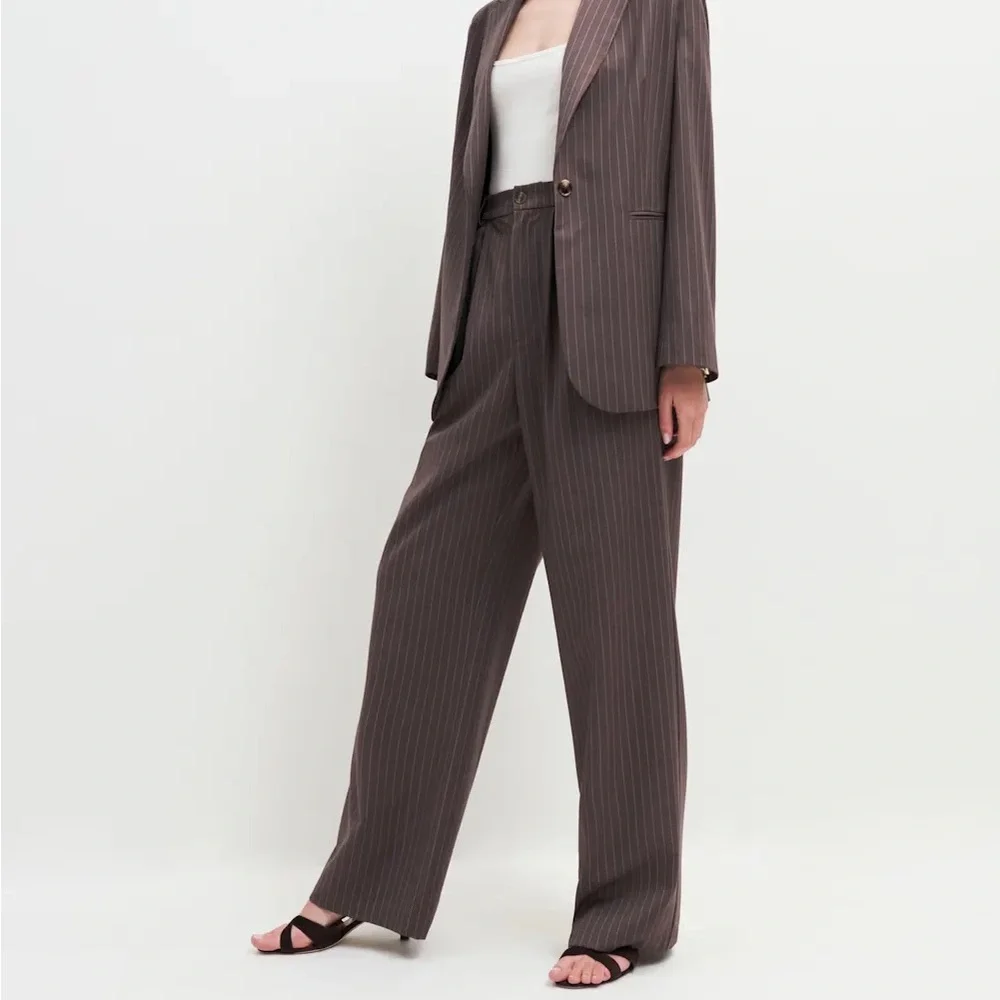 Reformation Brown Pinstripe Trousers - Picture 5 of 9